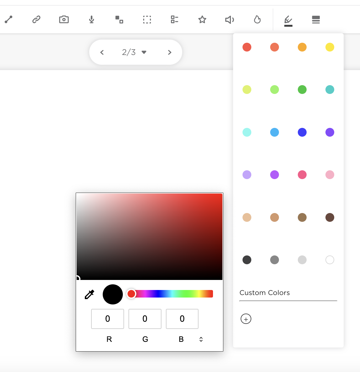 A screenshot showing the custom color picker for the pen tool.