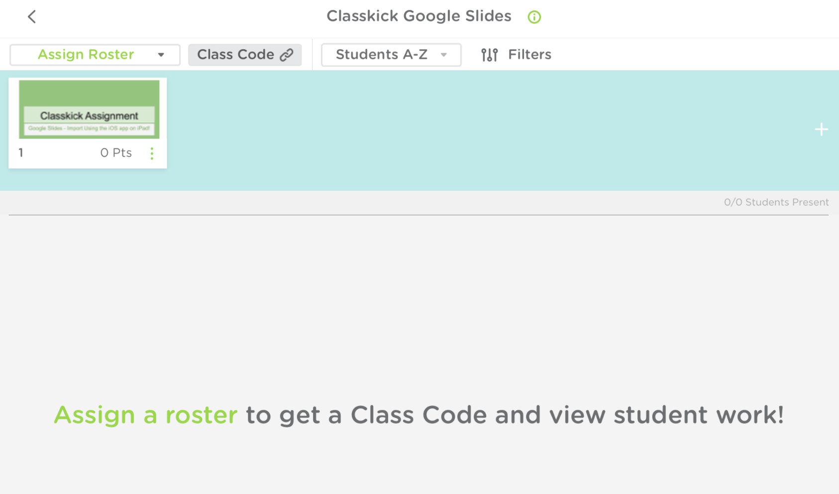 The view of a Classkick assignment after it has been imported from Google on iOS.