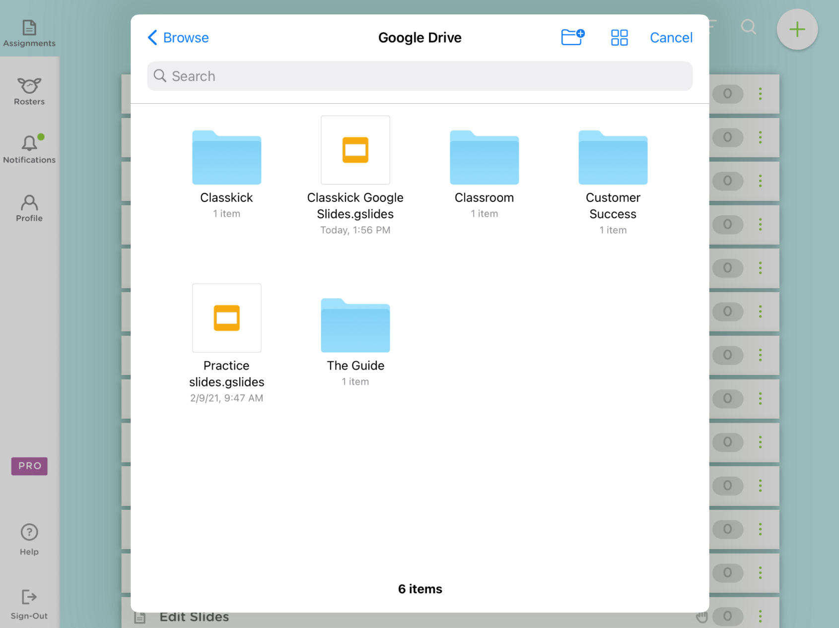 The Google Drive folder in an iOS device.