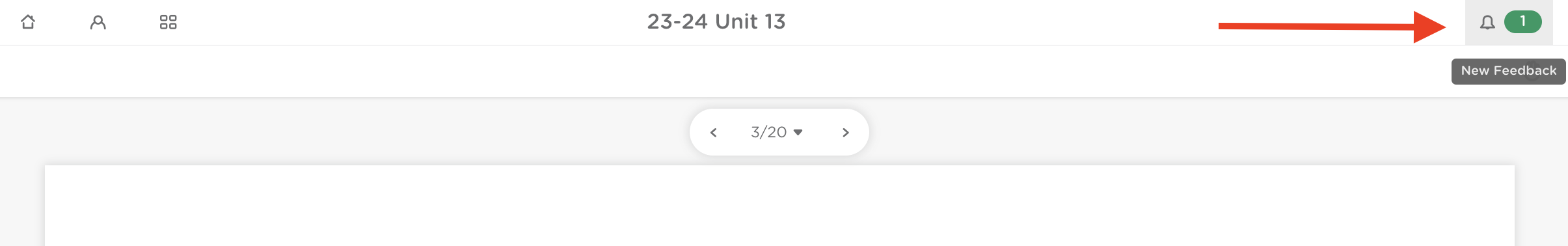 Student assignment view with the feedback bell icon highlighted.