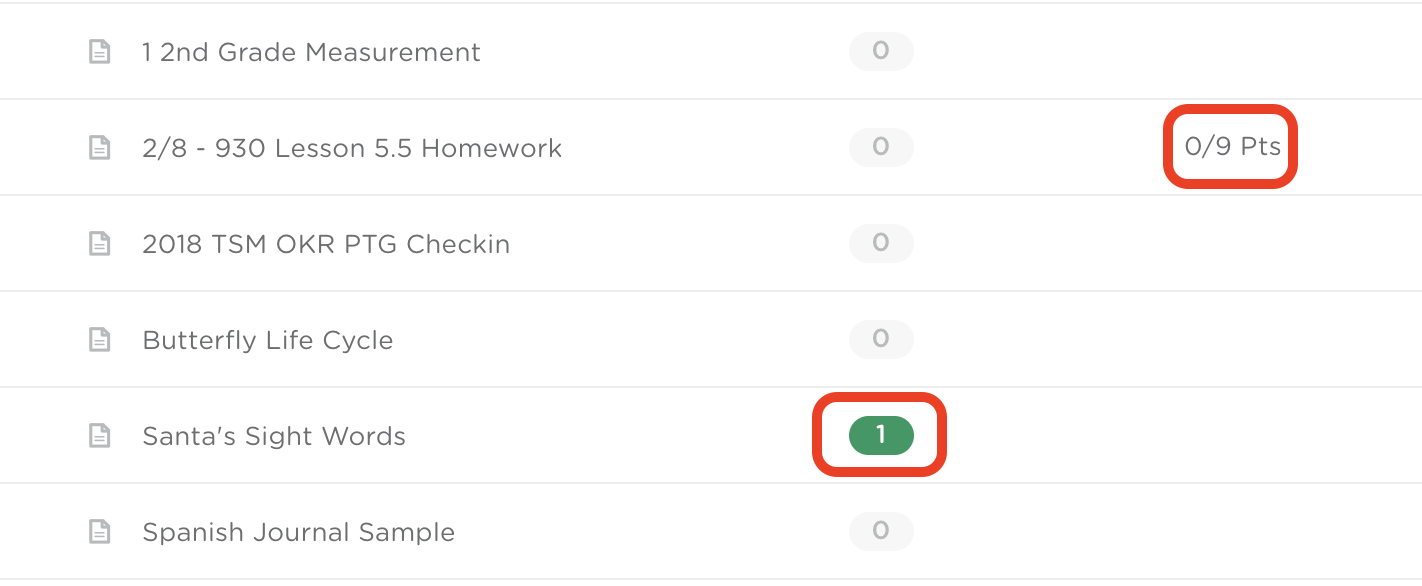 Classkick assignment dashboard showing grades and feedback indicators.