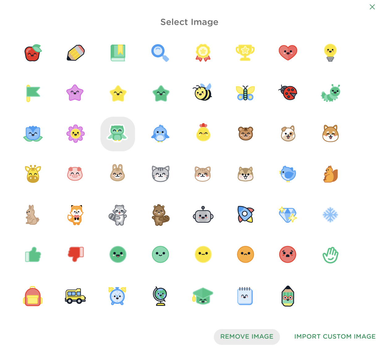Sticker image selection panel with the “Remove Image” option highlighted