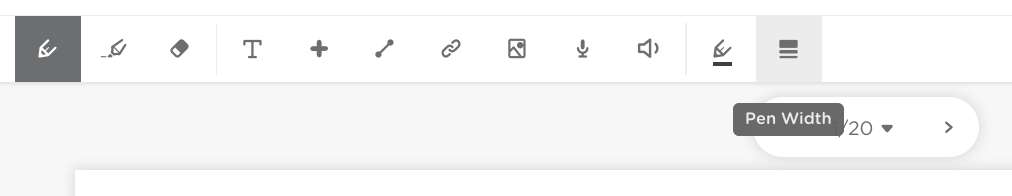 Classkick assignment editor toolbar with the Pen Width option visible.