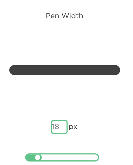 Pen Width settings panel displaying a stroke preview, slider control, and pixel input field.