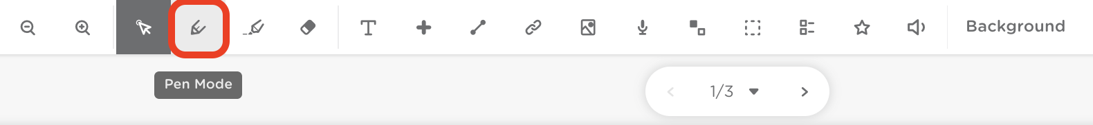 Classkick assignment editor toolbar with the Pen Mode icon highlighted.
