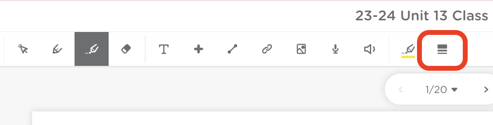 Classkick assignment editor toolbar with the Highlighter Width option highlighted.
