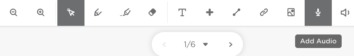 Classkick assignment editor showing the Add Audio microphone icon selected in the top toolbar.