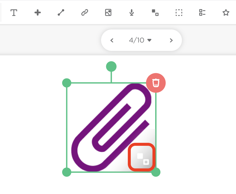 A selected manipulative image on a slide showing two small squares in the bottom-right corner, indicating it was added using the Manipulative tool.