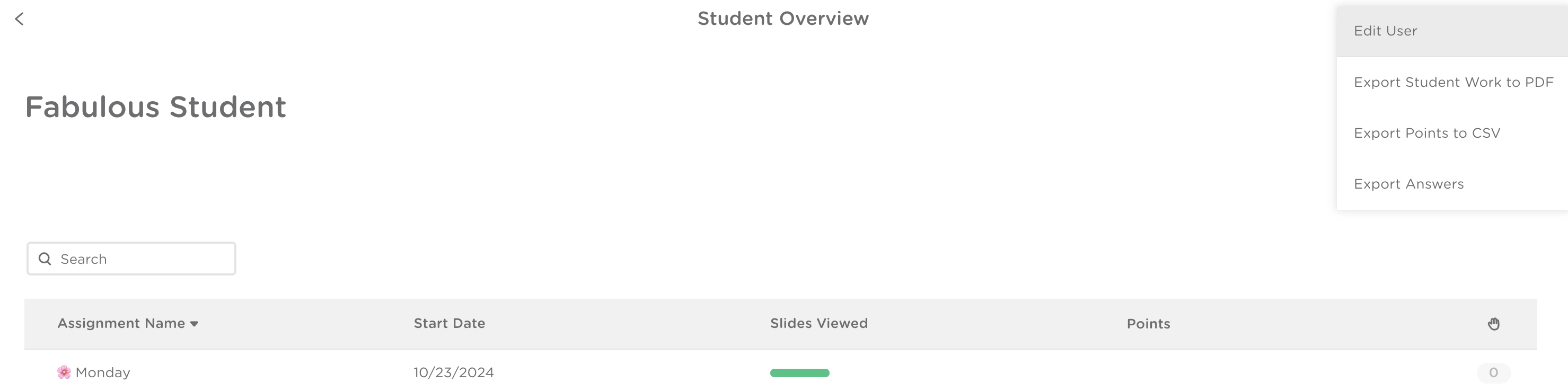 Student Overview - Student Options