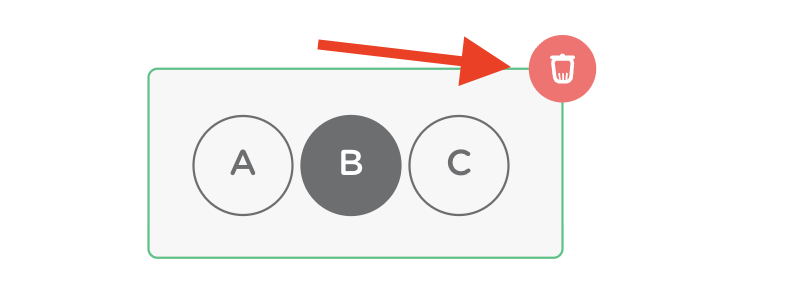 Multiple Choice button on a slide with the red trash icon visible in the top corner for deleting the question.