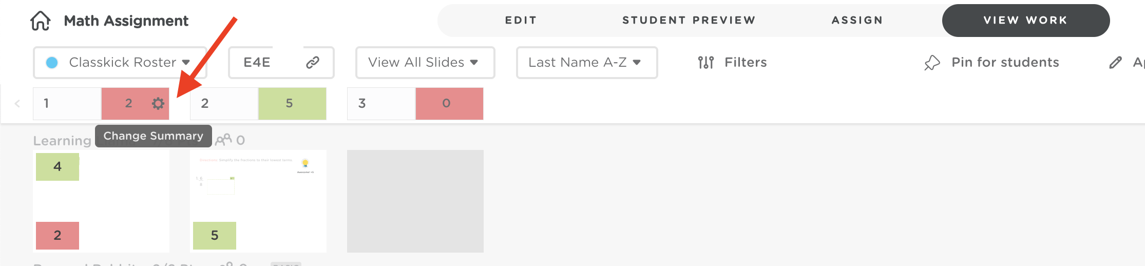 View Work page with the “Change Summary” highlighted.