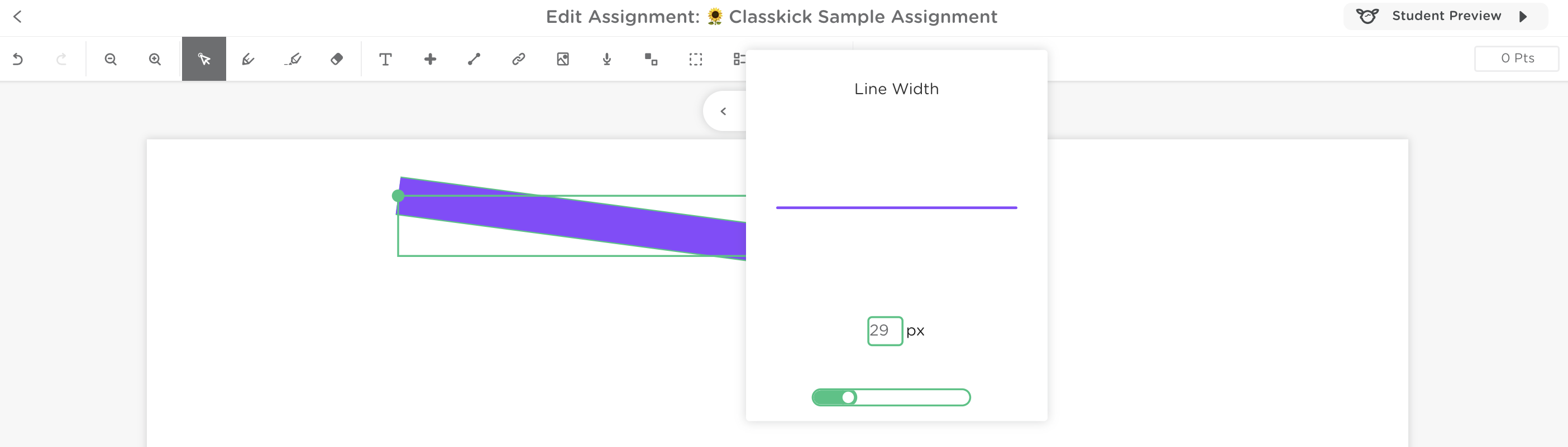Line Width settings panel showing thickness preview, pixel input box, and slider control.