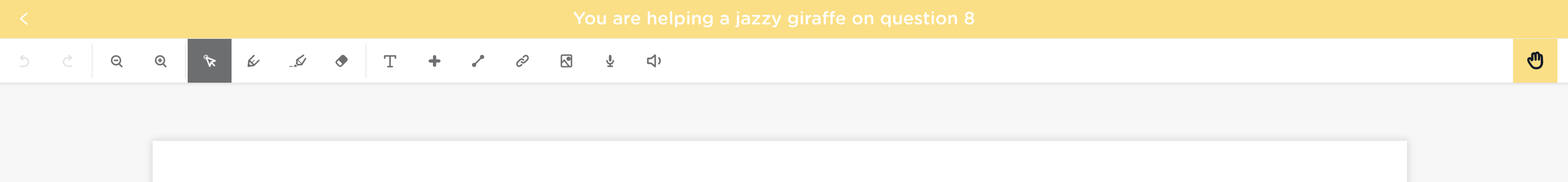 Yellow notification banner at the top of a slide indicating the viewer is helping another student on a specific question.