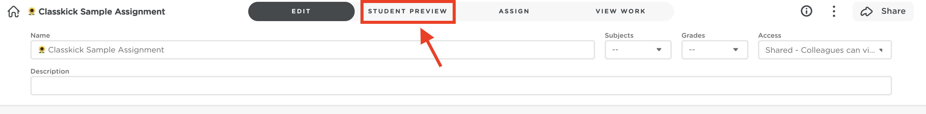 Assignment page showing the Student Preview tab used to view the assignment as a student.