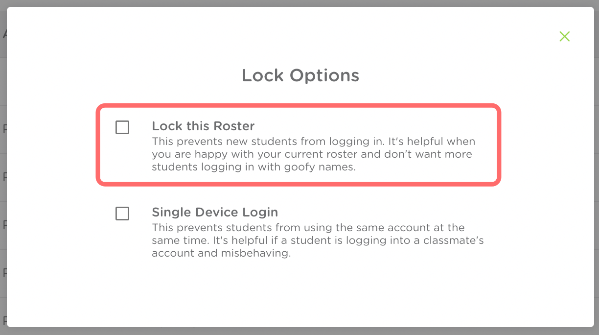 The lock options pop up window. The lock this roster option is outlined in red.