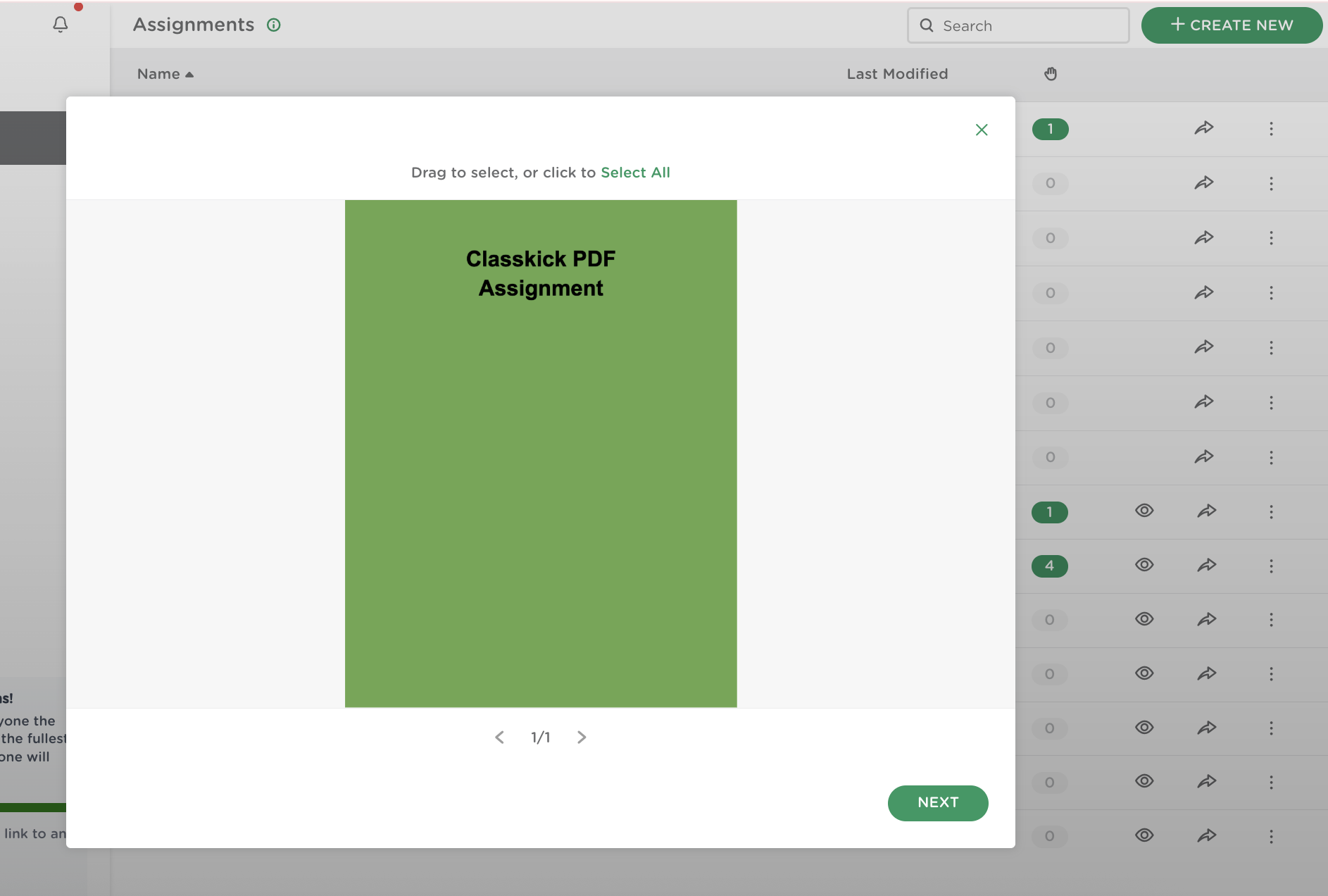 A pdf file that has been imported into Classkick.