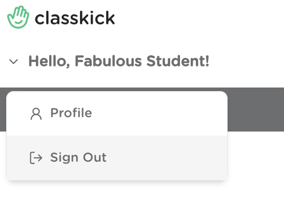 The profile menu with the Sign Out option selected.