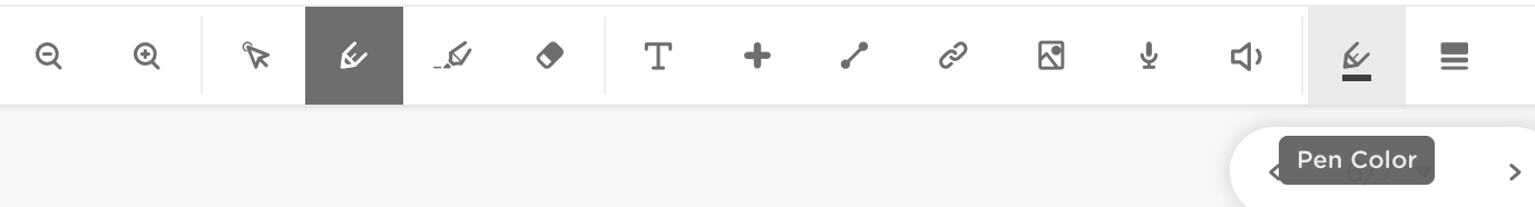 Student toolbar with the pen color option highlighted.