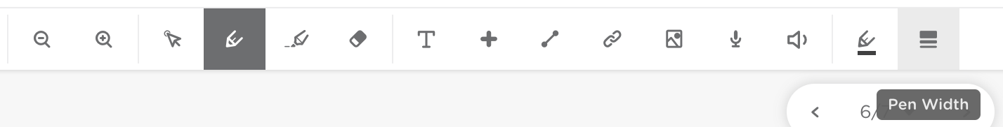 Student toolbar with the pen width tool highlighted.