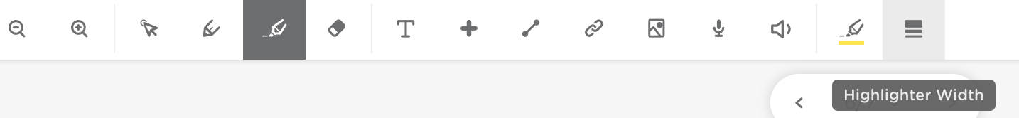 Student toolbar with the highlighter selected and the width icon highlighted.
