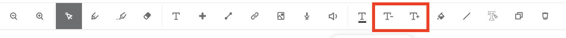 Student toolbar with the icons to make the text larger or smaller highlighted.