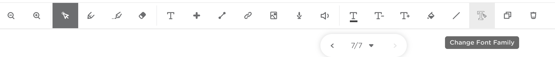 Student toolbar with the font family icon highlighted.