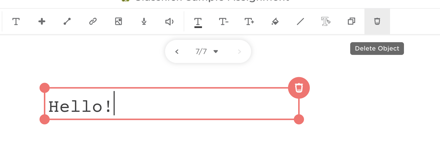 Text box with the trash icon in the corner.