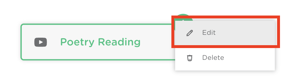 Link button selected on a slide with the three-dot menu open and the Edit option highlighted.