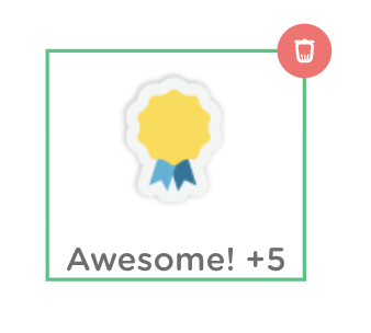 Sticker placed on a student slide with the red trash icon highlighted for deleting the sticker