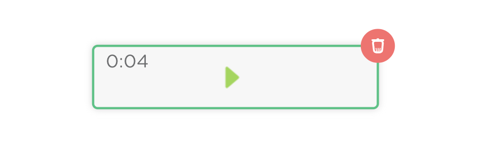 Audio recording player on a slide with a delete (trash) icon in the corner.