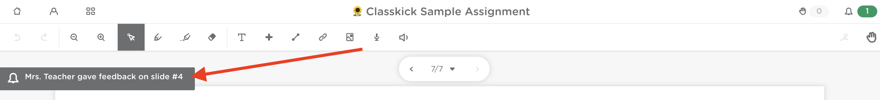 Student assignment page with a notification showing the teacher left feedback highlighted.