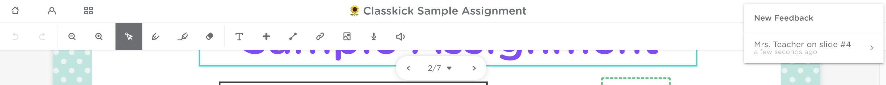 Student page showing the teacher left feedback on slide 4.