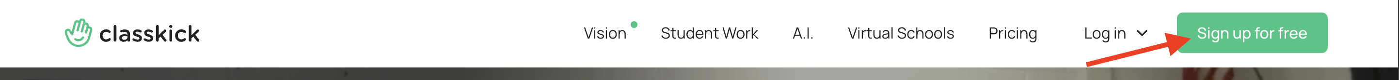 Classkick website with the Sign up for Free button highlighted.
