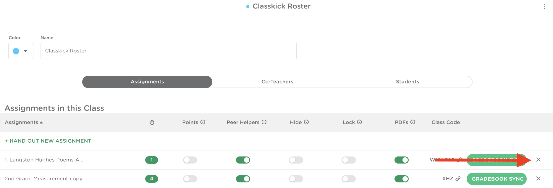 Assignment settings showing option to un-assign a roster from an assignment