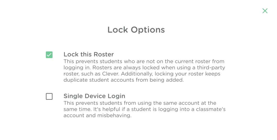 Lock options popup box with the lock this roster option selected.