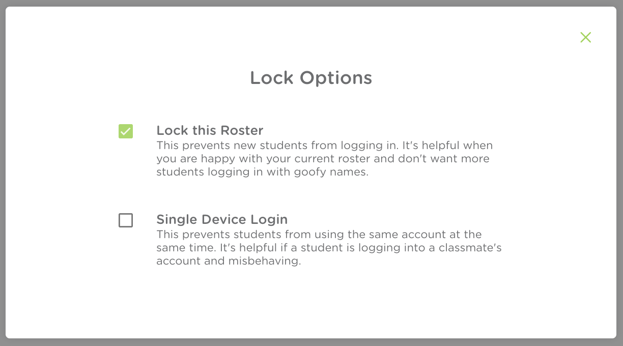 The lock options pop up. Lock this roster is checked with a green checkmark.