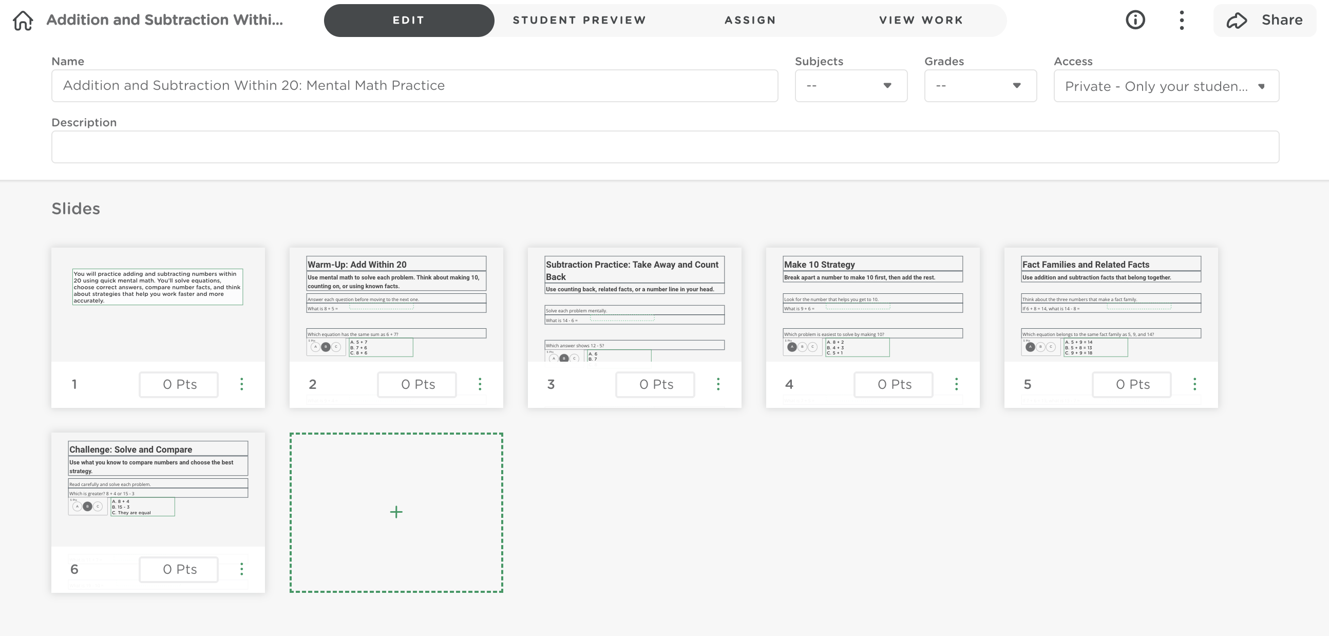 Completed AI-generated assignment displayed in the Classkick assignments dashboard.