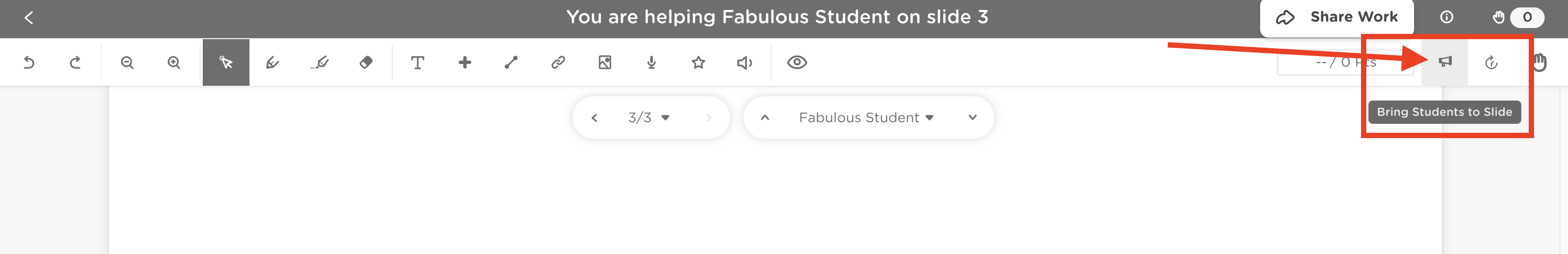 Bring It Together Mode button (megaphone icon) in the assignment toolbar.