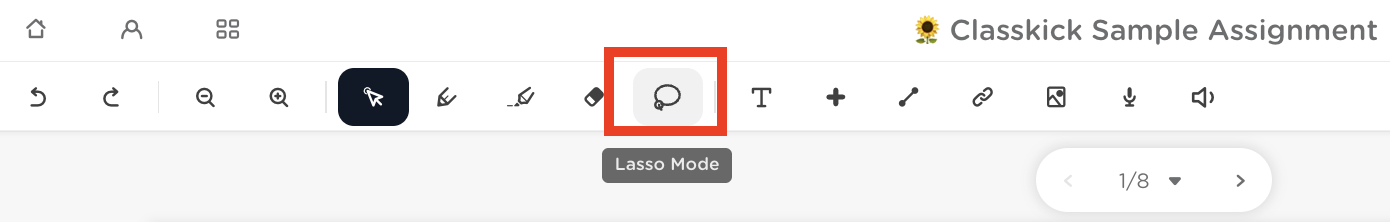 Classkick toolbar with the Lasso Tool highlighted.
