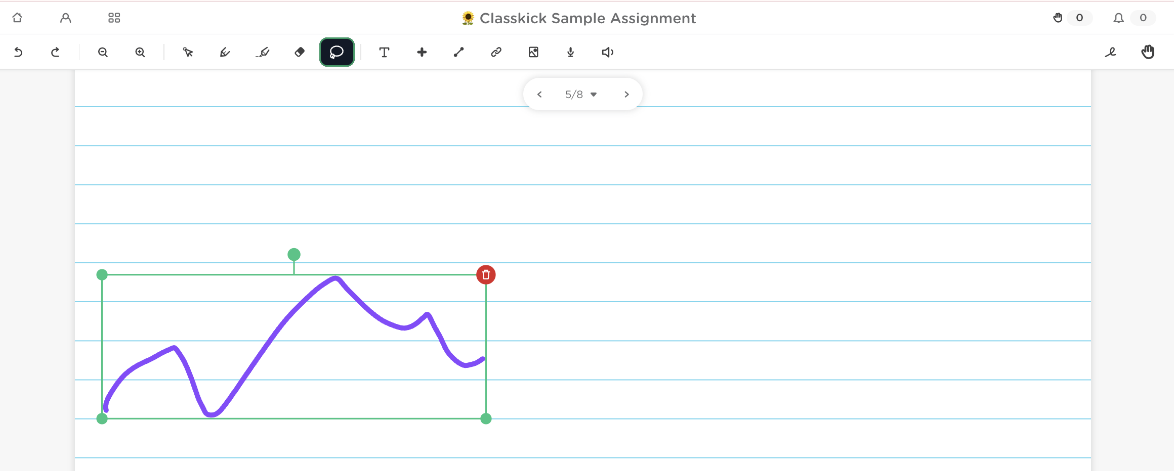 Pen strokes selected with the Lasso Tool, showing the selection box and resize handles.